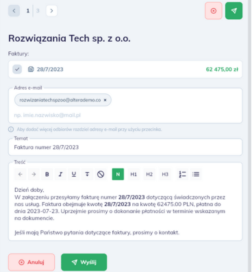 Payment reminder email in Altera.app