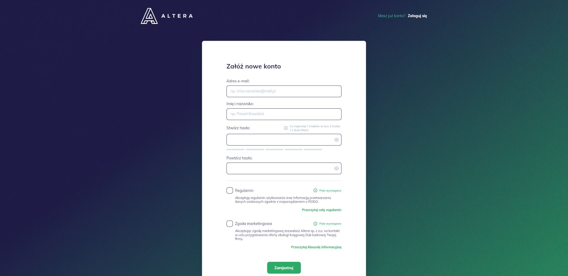 Altera.app Rejestracja