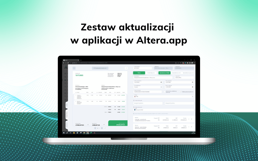 Zestaw aktualizacji w aplikacji w Altera.app